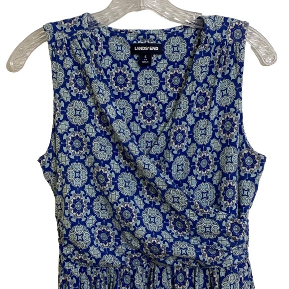 Lands End Blue Boho Maxi Length Dress Crossover Coastal Top Soft Stretch Small - Picture 3 of 7